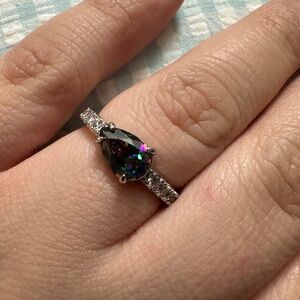 Iridescent lab Stone Silver Ring